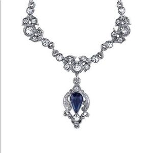 DOWNTOWN ABBEY Silver Blue Crystal Drop Necklace